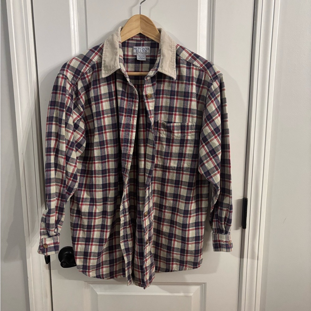 Woman’s Plaid Casual Button Down Shirt - Red and Blue